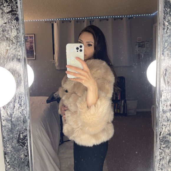 Light Camel Faux Fur 5 Ring Bubble Jacket - Picture 5 of 8